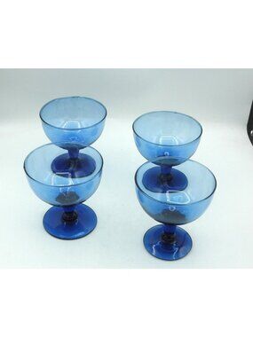 VTG Hand-blown Cobalt Blue Champagne Cocktail Sherbet Coupe Set of 4 1960's MCM